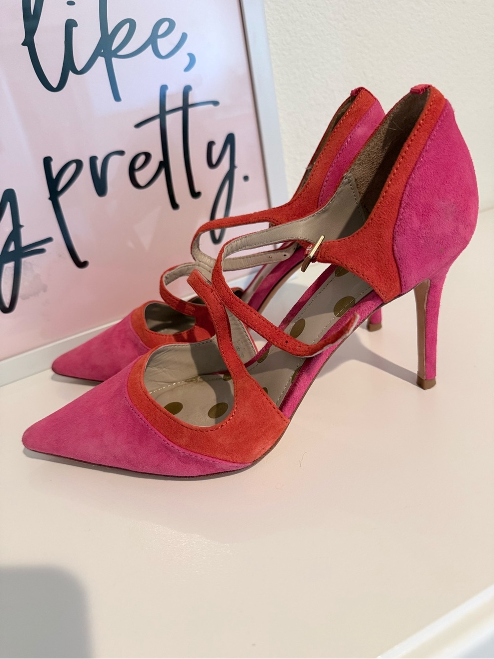 Boden Pink and Orange Suede Pointed-Toe Strappy Heels - Picture 3 of 6